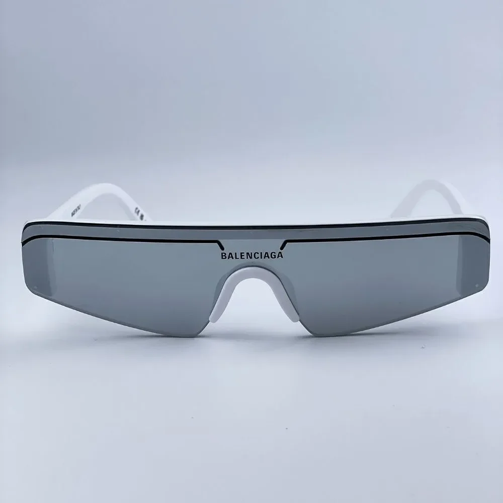 NEW Balenciaga BB0003S 002 White Silver Grey Mirrored Unisex Sunglasses